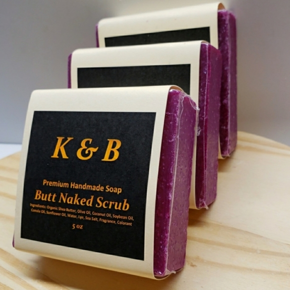 BUTT NAKED SCRUB Premium Handmade Natural Bar Soap, 5 oz (3 pack) - Picture 2 of 6
